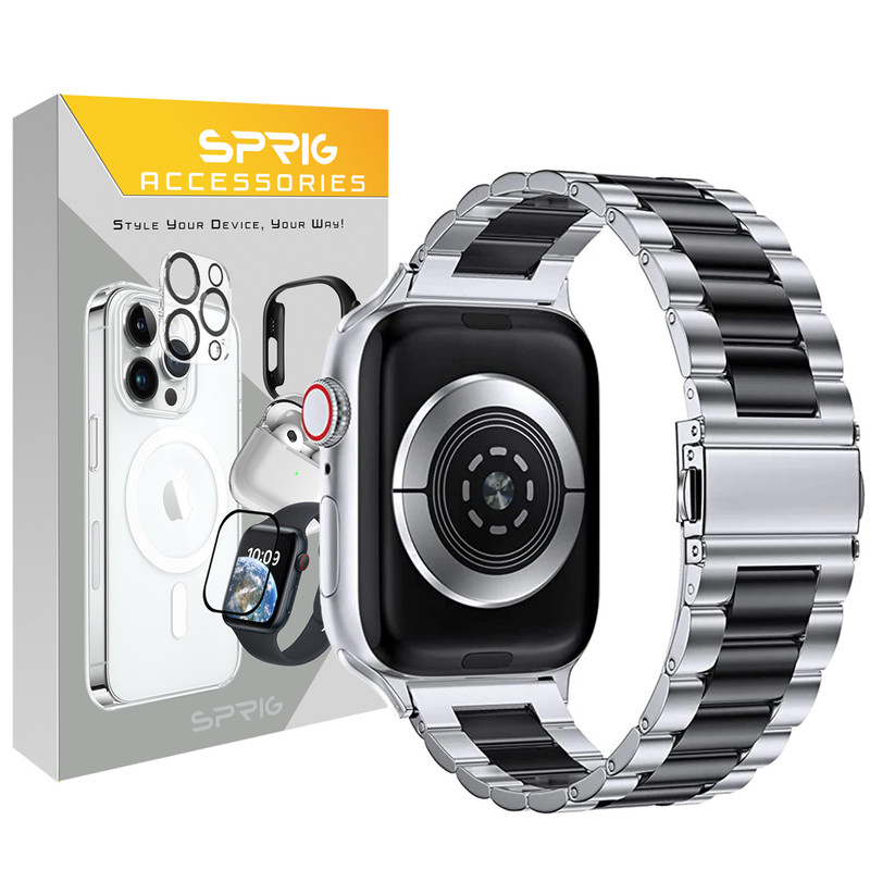 بند اسپریگ مدل 3Row SLV-BK مناسب برای اپل واچ سری SE2021/7/8/9 سایز 45 میلی متری