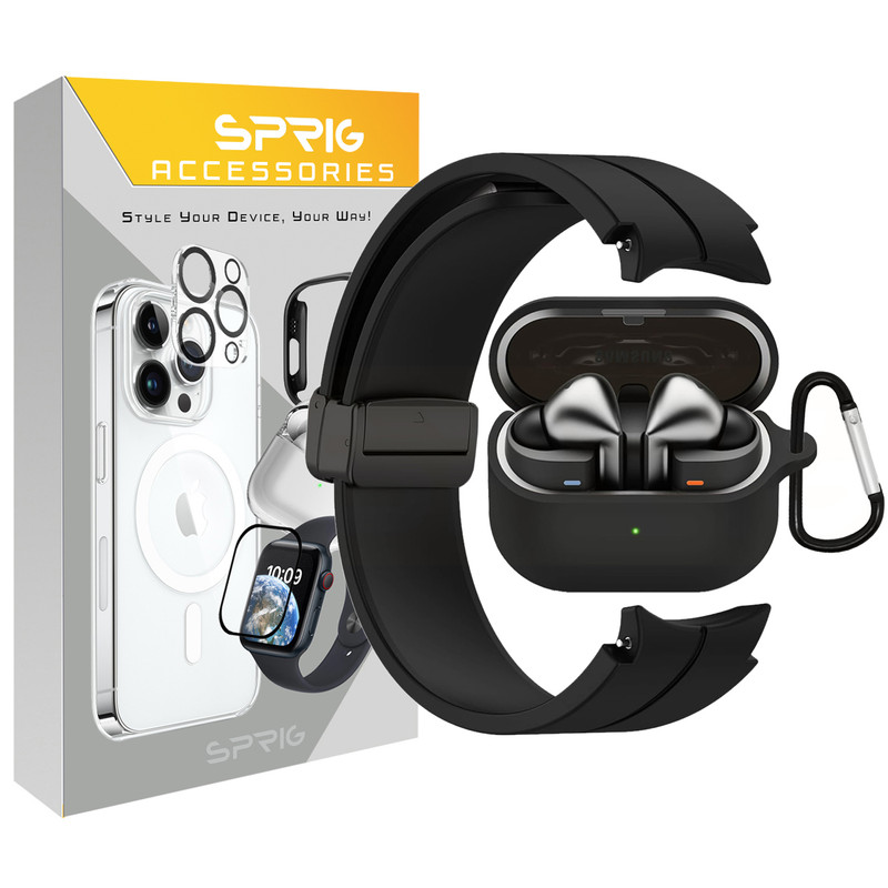 بند اسپریگ مدل Silicone Set مناسب برای سامسونگ Galaxy Watch 4/5/6/7/Fe سایز 40/43/44/46/47 میلی متری به همراه کیس هدفون بی سیم سامسونگ Galaxy Buds 3 / 3 Pro
