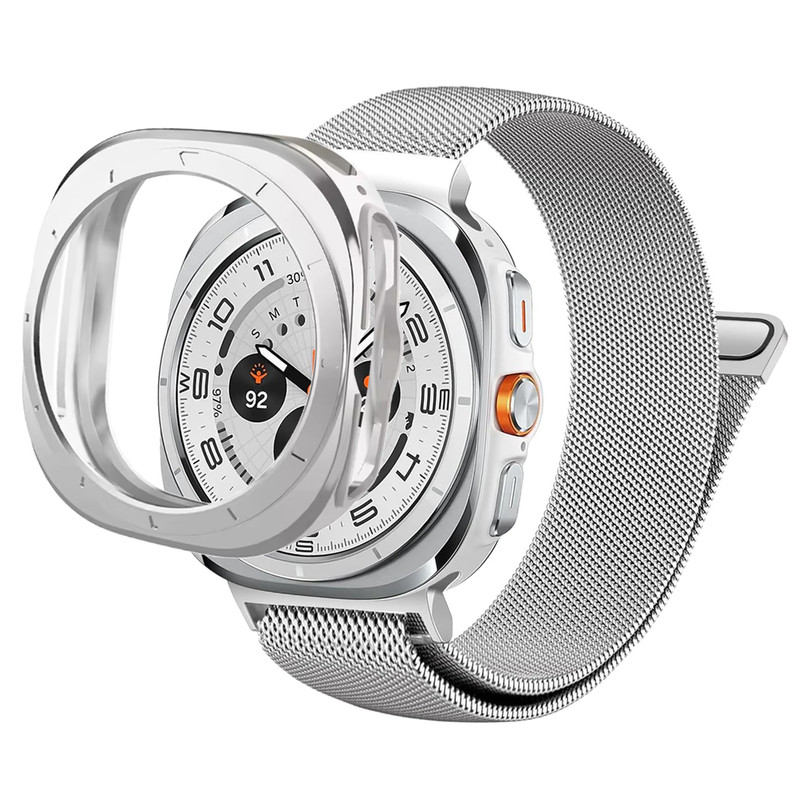 بند اسپریگ مدل Milanese J-Guard مناسب برای ساعت هوشمند سامسونگ Galaxy Watch 7 Ultra 47mm به همراه کاور