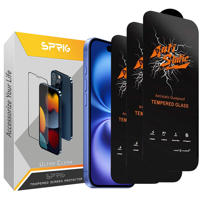 محافظ صفحه نمایش آنتی استاتیک اسپریگ مدل Antistatic_MTB مناسب برای گوشی موبایل اپل Iphone 16 بسته سه عددی