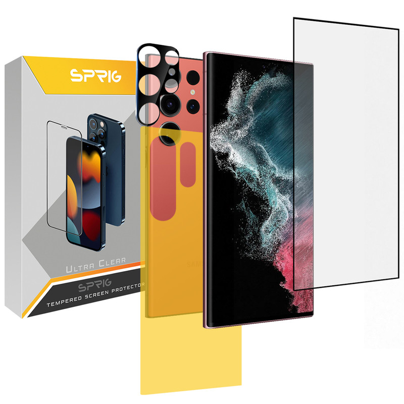 محافظ لنز دوربین اسپریگ مدل 3D-FU مناسب برای گوشی موبایل سامسونگ Galaxy S22 Ultra به همراه محافظ صفحه نمایش و محافظ پشت گوشی