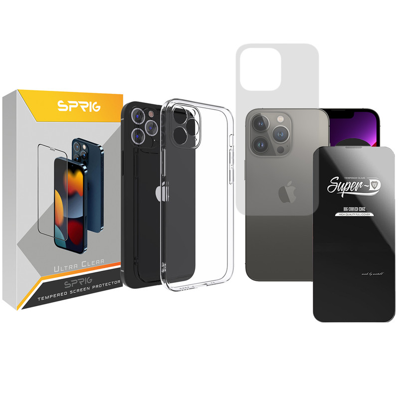 کاور اسپریگ مدل SuperD-Back-Cl مناسب برای گوشی موبایل اپل iPhone 12 Pro Max به همراه محافظ صفحه نمایش و محافظ پشت گوشی