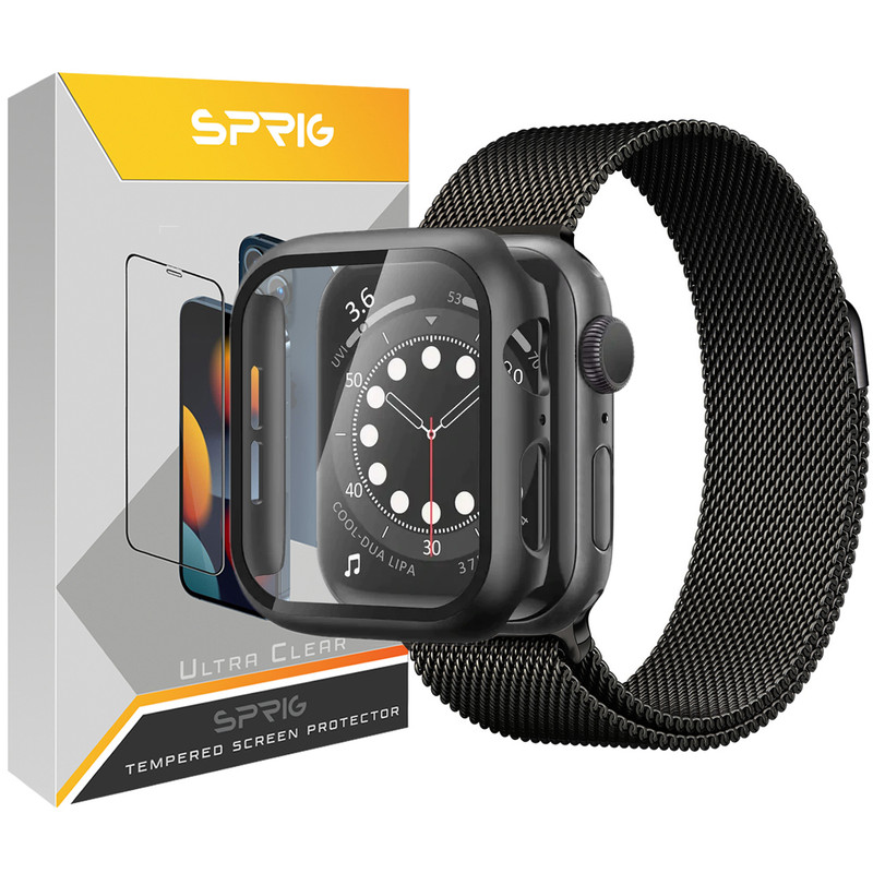 بند اسپریگ مدل Milanese Guard مناسب برای اپل واچ SE 2022 Aluminum 44mm / SE 2021 Aluminum 44mm به همراه کاور