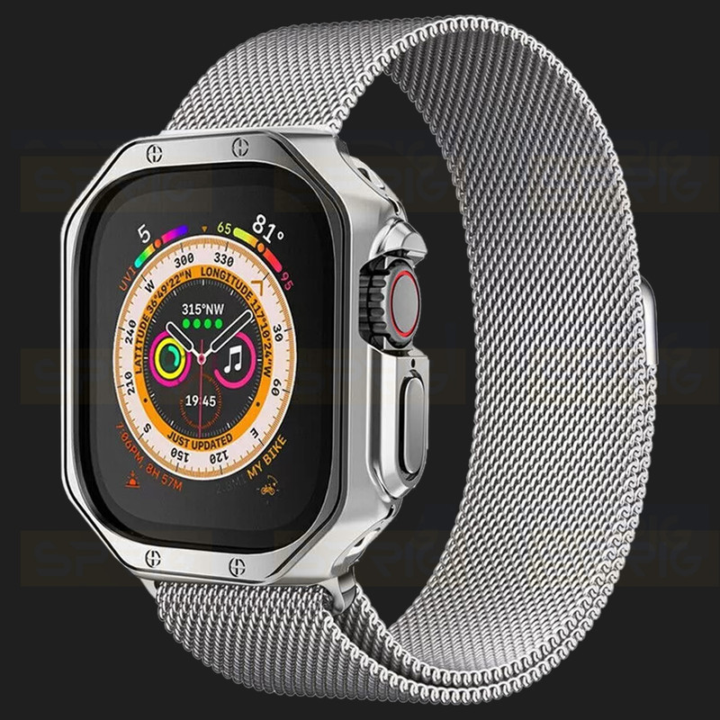 بند اسپریگ مدل Milanese LX Cover مناسب برای ساعت هوشمند هاینو تکو T94 Ultra Max / T93 Ultra max / T89 Ultra / T99 Ultra max به همراه کاور