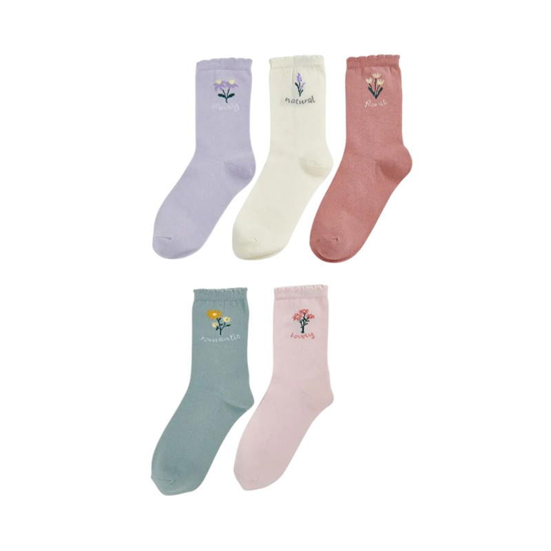 جوراب ساق بلند زنانه ال سی وایکیکی مدل flowers v2 بسته 5 عددی