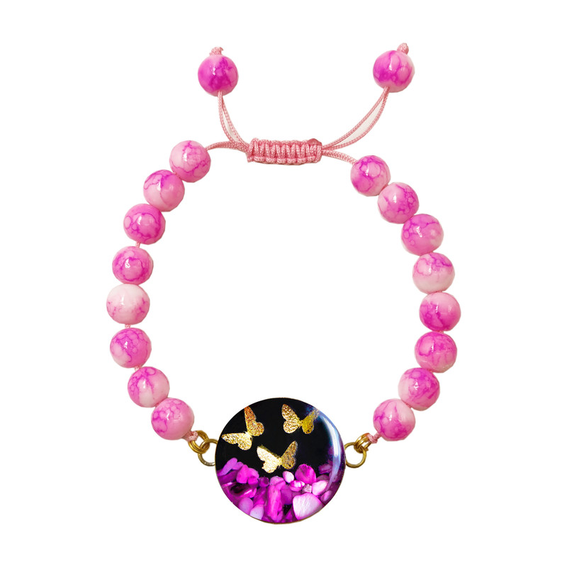 دستبند سنگی زنانه آلتین هنر مدل روکش طلا سه پروانه