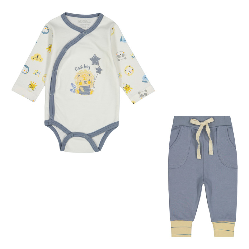 ست بادی آستین بلند و شلوار راحتی نوزادی نی نی سان مدل 001