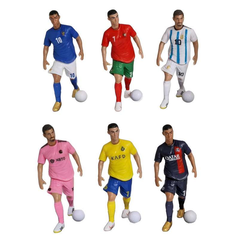 فیگور مدل فوتبالیست ها طرح مسی و رونالدو و امباپه مجموعه 6 عددی 