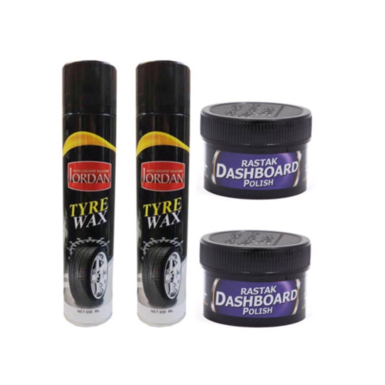 اسپری تمیز کننده لاستیک خودرو جردن کد r2j2 بسته 2 عددی به همراه 2 عدد واکس داشبورد