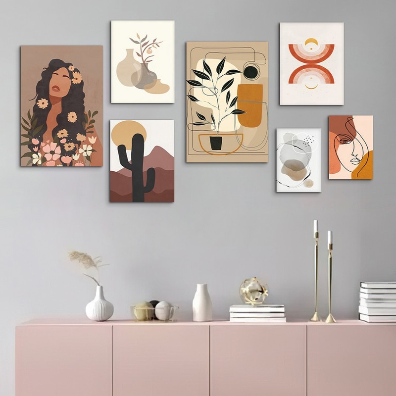 تابلو شاسی بکلیت طرح نقاشی مینیمال دخترانه مدل SH-970 مجموعه 7 عددی