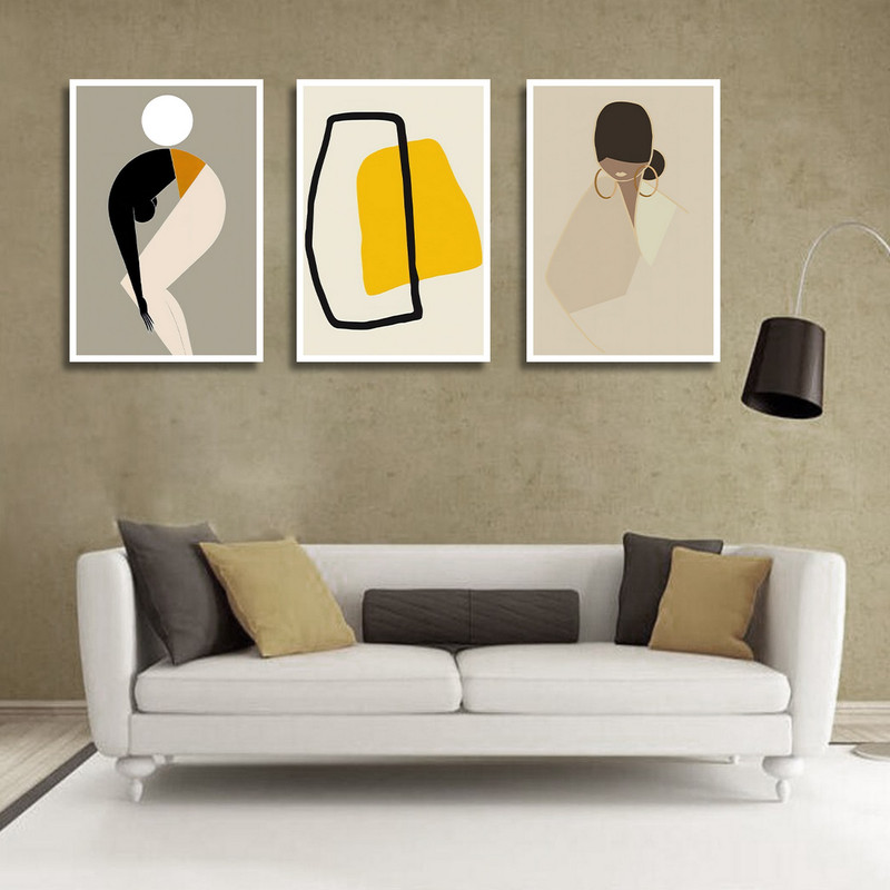 تابلو بکلیت طرح نقاشی مدرن مینیمال مدل W-1710 مجموعه 3 عددی