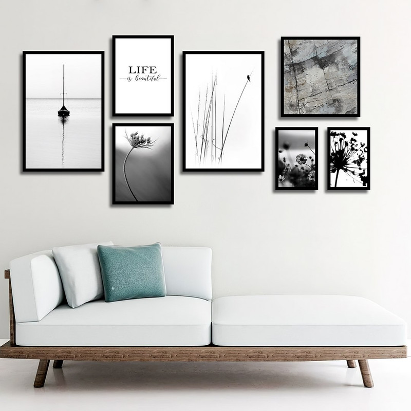 تابلو بکلیت طرح دکوری مدرن گل زندگی و قاصدک مدل B-1454 مجموعه 7 عددی