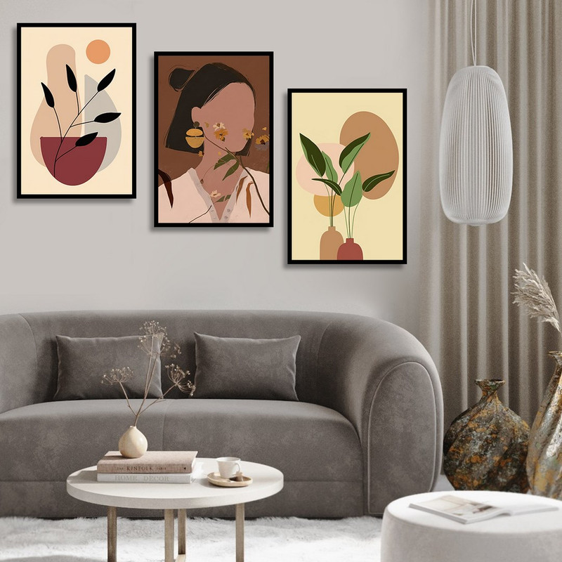 تابلو بکلیت طرح دکوری مدرن سبک مینیمال آرت مدل B-1495 مجموعه 3 عددی