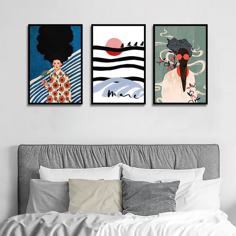 تابلو بکلیت طرح نقاشی دکوری مدرن فشن استایل مدل B-1442 مجموعه 3 عددی