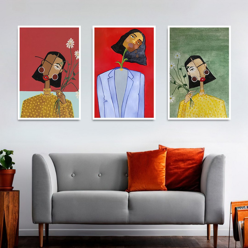 تابلو بکلیت طرح نقاشی دکوراتیو مدرن سبک کوبیسم مدل W-1424 مجموعه 3 عددی