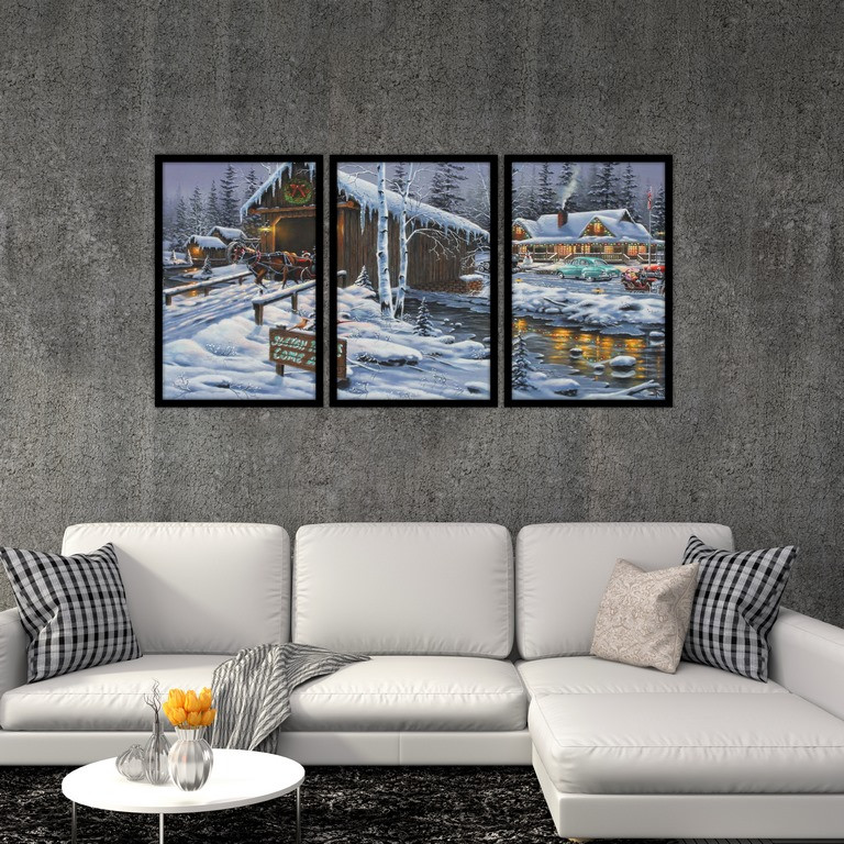 تابلو بکلیت طرح نقاشی منظره زمستان مدل B-S4759 مجموعه 3 عددی 