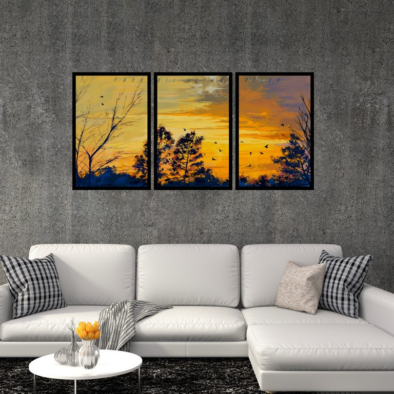 تابلو بکلیت طرح منظره پاییزی مدل B-S4866 بسته 3 عددی