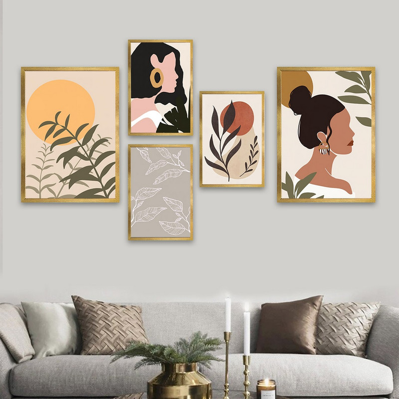 تابلو بکلیت طرح دخترانه نقاشی مینیمال آرت مدل T-865 مجموعه 5 عددی