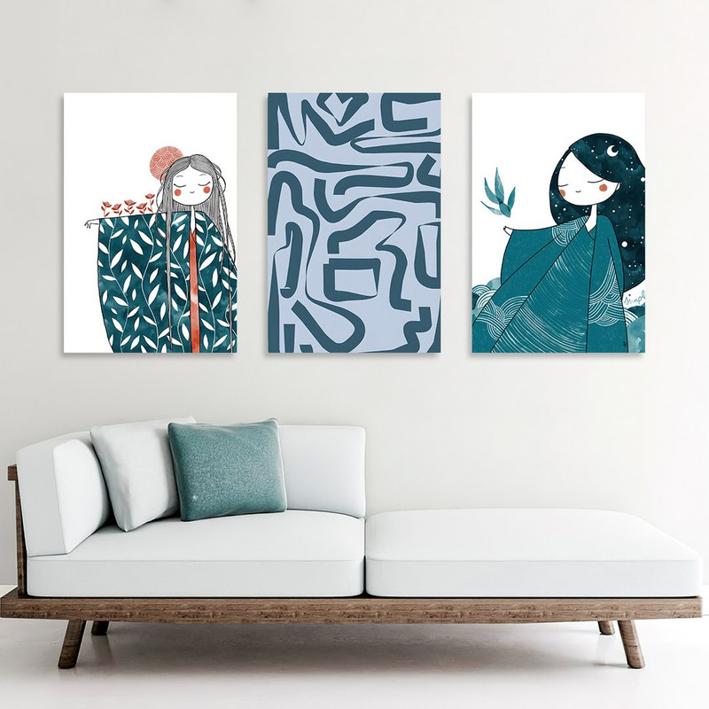 تابلو شاسی بکلیت طرح نقاشی دکوراتیو مدرن سبک کوبیسم  مدل SH-1409 مجموعه 3 عددی