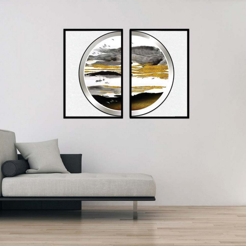 تابلو بکلیت طرح نقاشی مدرن نیم دایره مدل B-1862 مجموعه 2 عددی