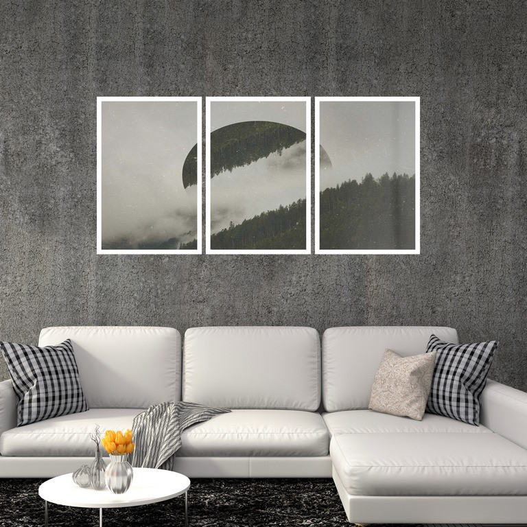 تابلو بکلیت طرح منظره جنگل سوزنی مدل W-S4846 مجموعه 3 عددی