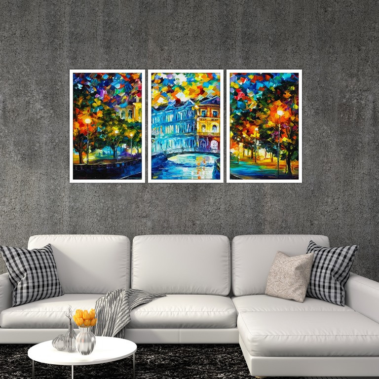 تابلو بکلیت طرح نقاشی رنگ روغن منظره شهری مدل W-S4844 مجموعه 3 عددی