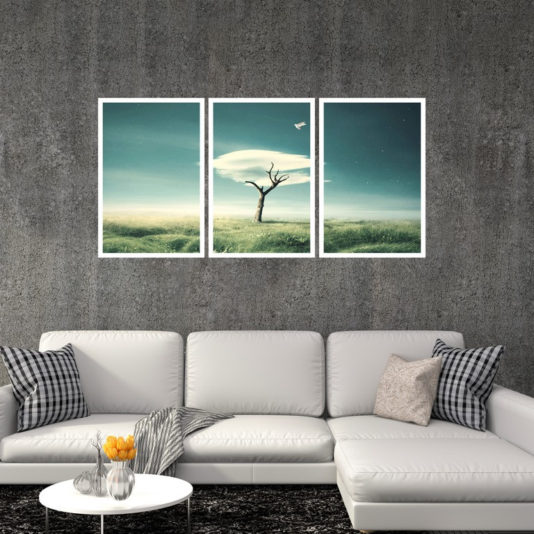 تابلو بکلیت طرح نقاشی تک درخت مدل W-S4864 بسته 3 عددی