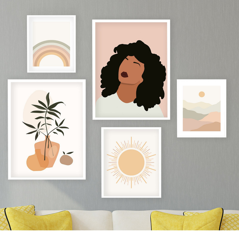 تابلو بکلیت طرح دکوراتیو مینیمال دخترانه مدرن W-591 مجموعه 5 عددی 