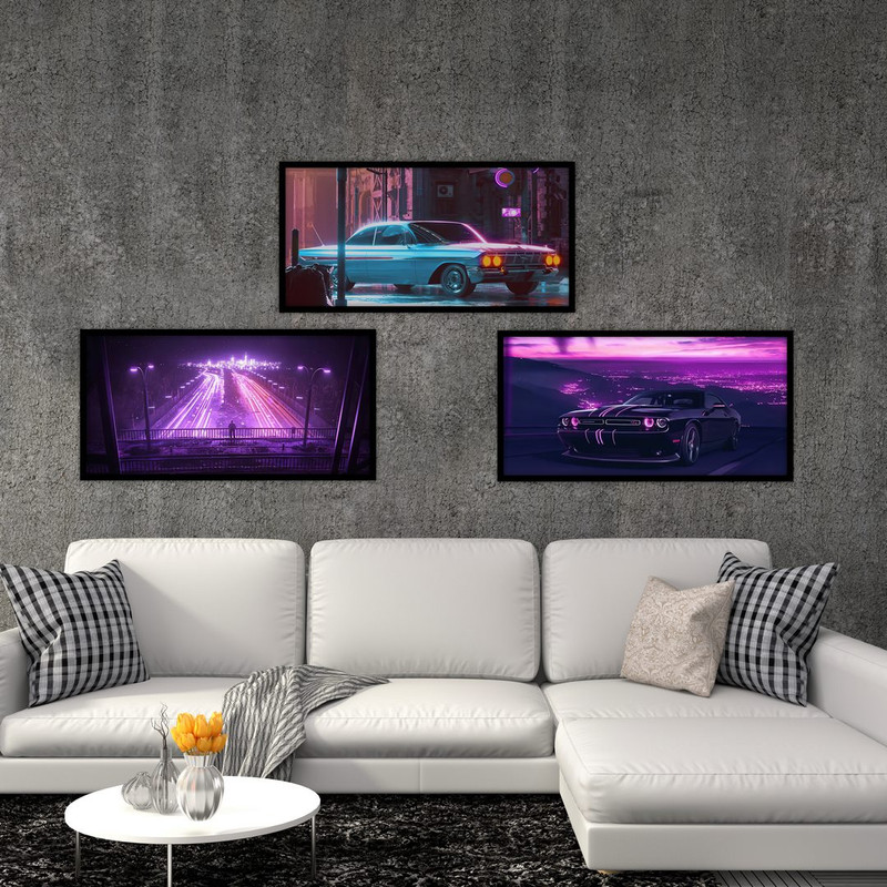 تابلو بکلیت طرح منظره شهری و ماشین مدل B-552 مجموعه 3 عددی