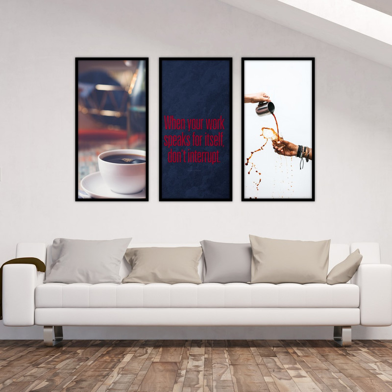 تابلو بکلیت طرح دکوراتیو فنجان قهوه مدل B-543 مجموعه 3 عددی