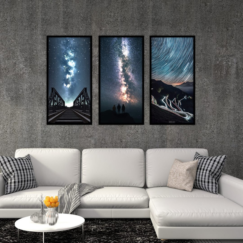 تابلو بکلیت طرح منظره کهکشانی و ستارگان مدل B-520 مجموعه 3 عددی