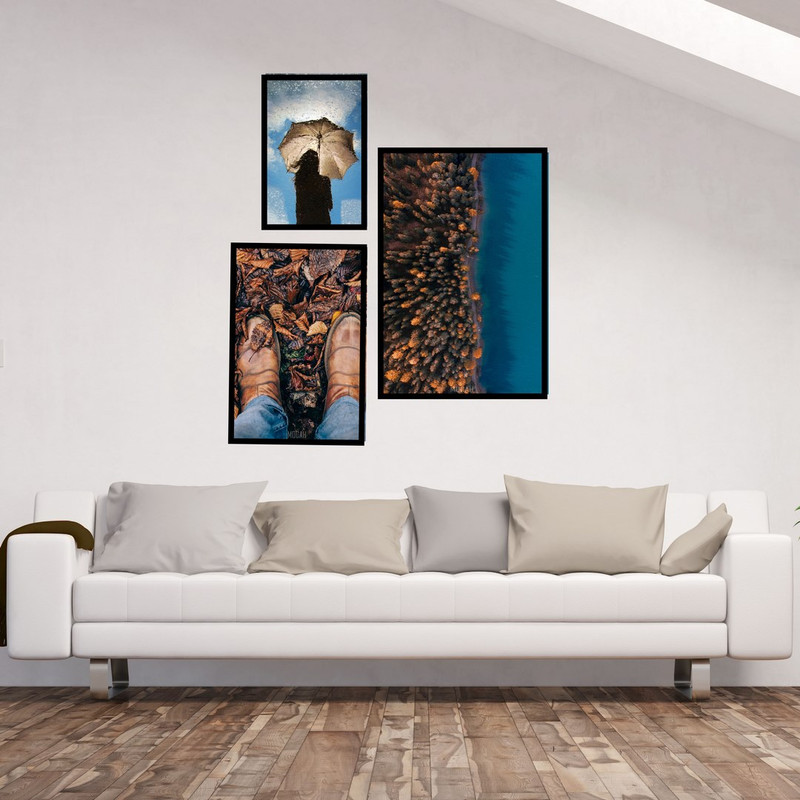 تابلو بکلیت طرح منظره پاییزی و فانتزی مدل B-444 مجموعه 3 عددی