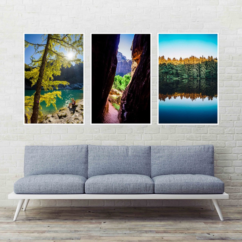 تابلو بکلیت طرح منظره طبیعت سرسبز مدل W-440 مجموعه 3 عددی