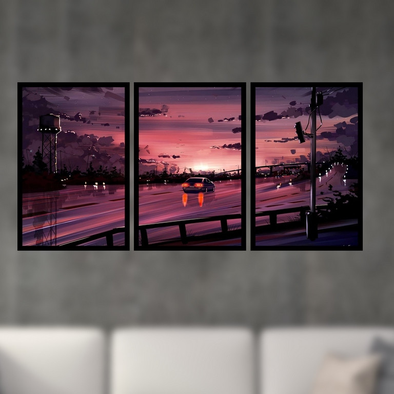 تابلو بکلیت طرح منظره ی شهری و ماشین مدل B-S4972 مجموعه 3 عددی