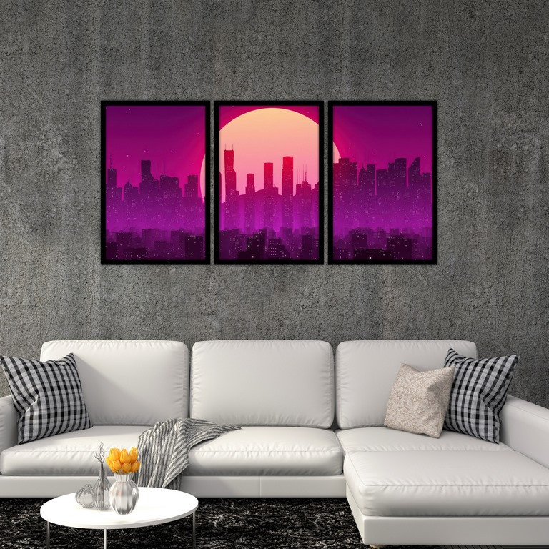 تابلو بکلیت طرح نقاشی منظره شهری مدل B-S4752 مجموعه 3 عددی 