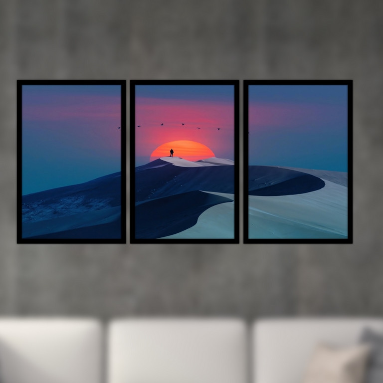 تابلو بکلیت طرح منظره کویر در شب مدل B-S4767 مجموعه 3 عددی