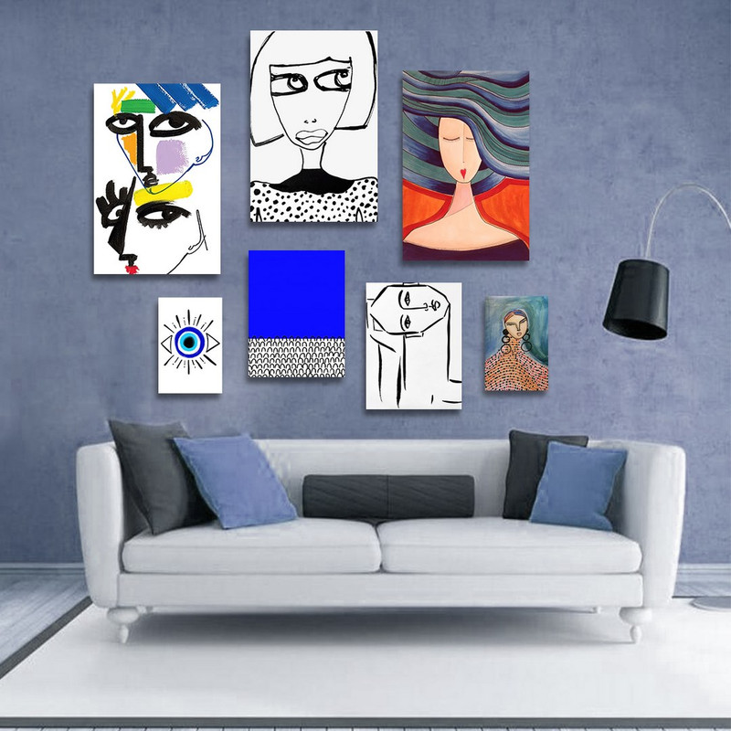 تابلو شاسی بکلیت طرح نقاشی دکوراتیو مدرن سبک کوبیسم مدل SH-1426 مجموعه 7 عددی