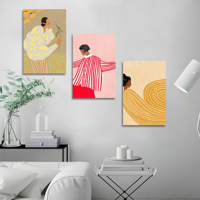 تابلو شاسی بکلیت طرح نقاشی دکوراتیو مدرن سبک کوبیسم مدل SH-1423 مجموعه 3 عددی