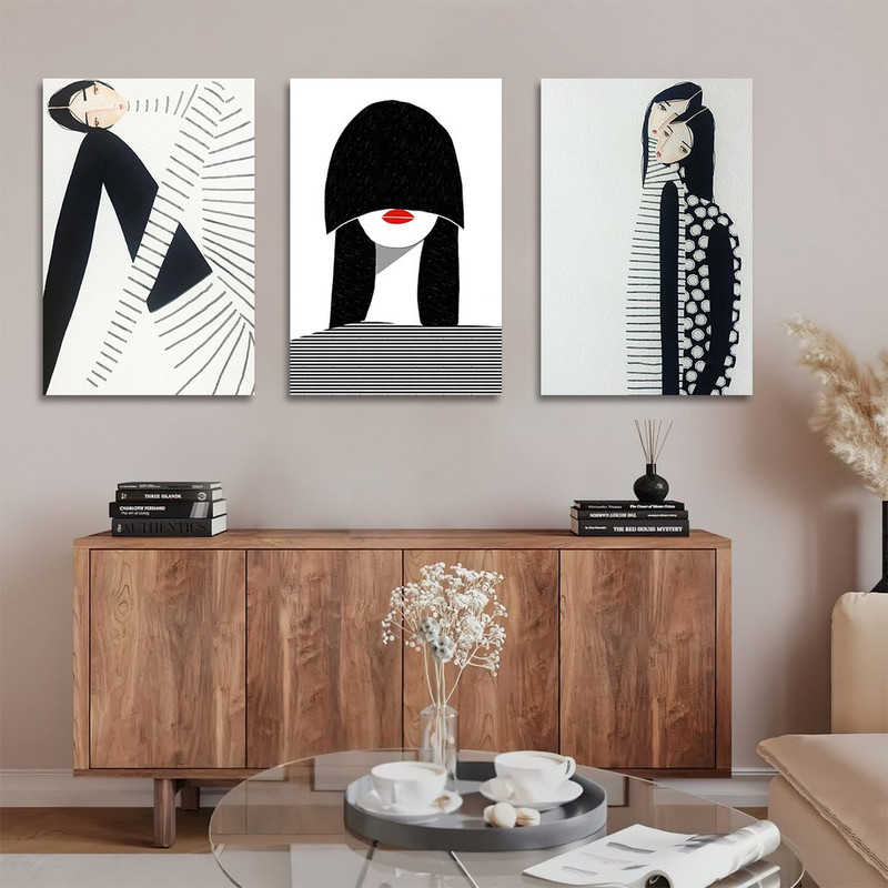 تابلو شاسی بکلیت طرح نقاشی دکوراتیو مدرن سبک کوبیسم مدل SH-1413 مجموعه 3 عددی