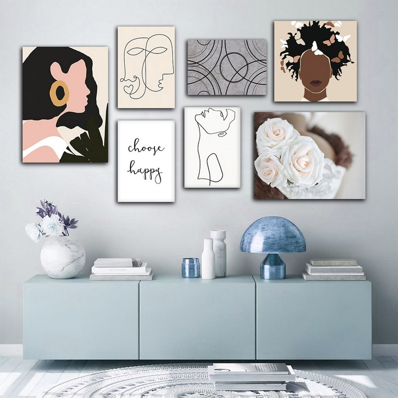 تابلو شاسی بکلیت طرح نقاشی مینیمال و لاین آرت مدل SH-868 مجموعه 7 عددی