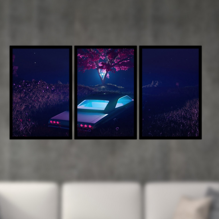 تابلو بکلیت طرح نقاشی ماشین مدل B-S4786 مجموعه 3 عددی