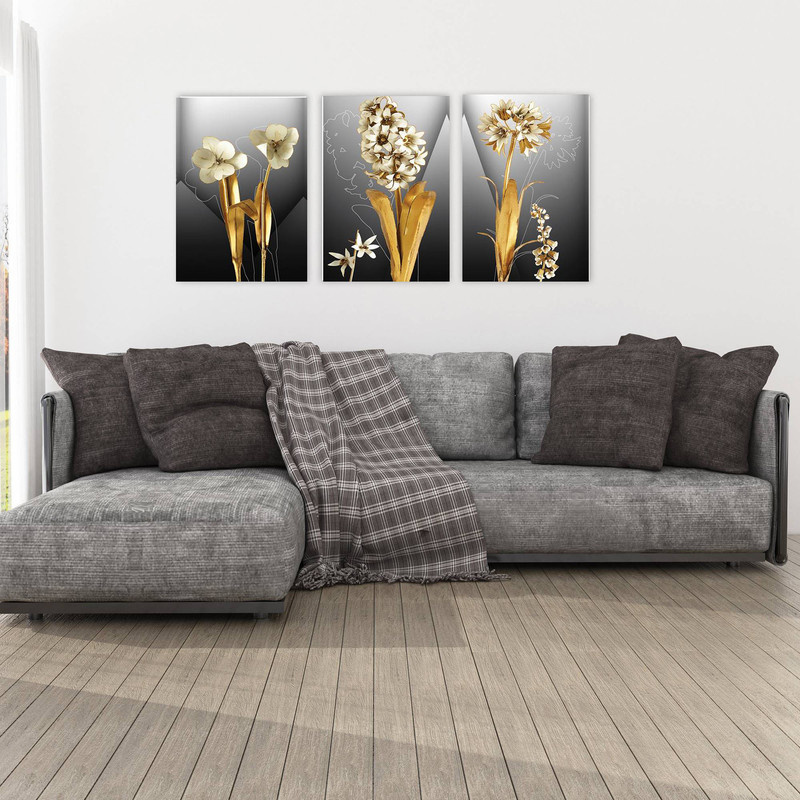تابلو شاسی بکلیت طرح مدرن گل و برگ مدل SH-1985 مجموعه 3 عددی