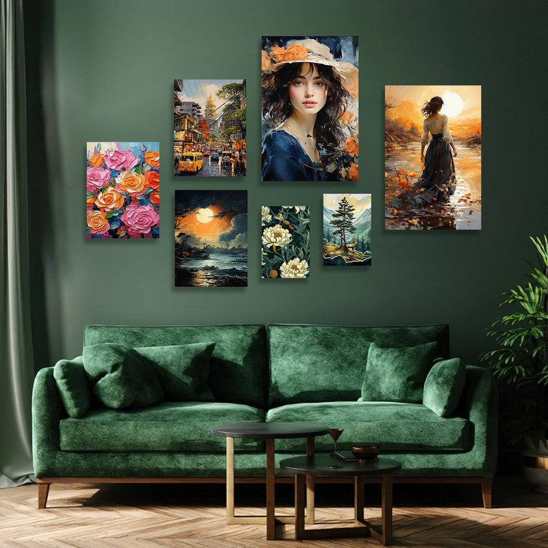 تابلو شاسی بکلیت طرح نقاشی گل رنگی و چهره مدل SH-1197  مجموعه 7 عددی