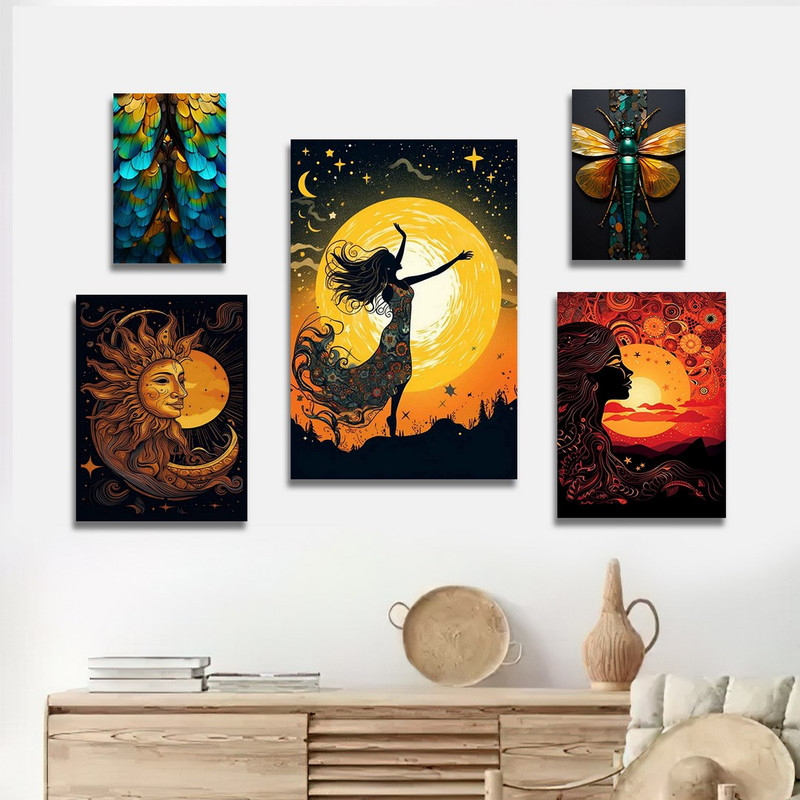 تابلو شاسی بکلیت طرح غروب خورشید مدل SH-1194  مجموعه 5 عددی