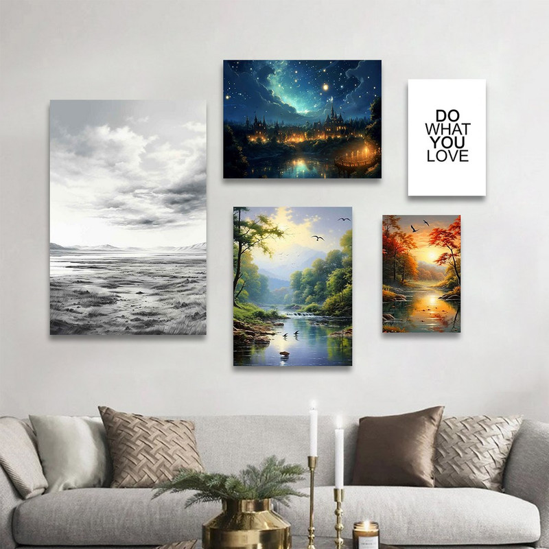 تابلو شاسی بکلیت طرح طبیعت و آسمان شب مدل SH-1129  مجموعه 5 عددی