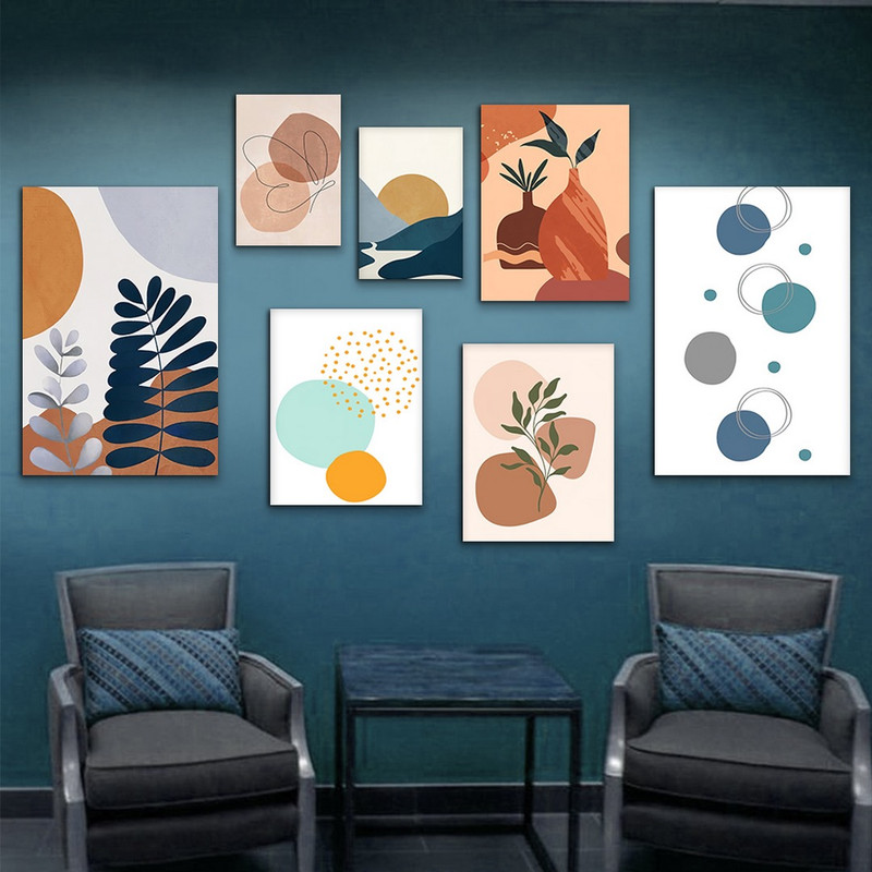 تابلو شاسی بکلیت طرح نقاشی مینیمال گلدان و برگ مدل SH-978 مجموعه 7 عددی