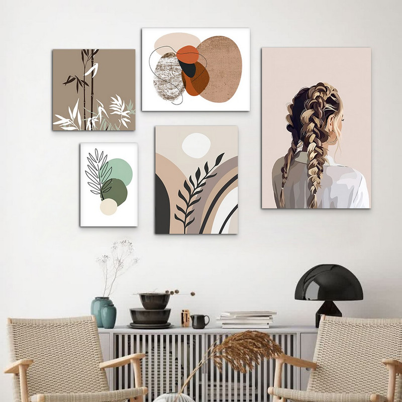 تابلو شاسی بکلیت طرح نقاشی مینیمال دخترانه مدل SH-952 مجموعه 5 عددی