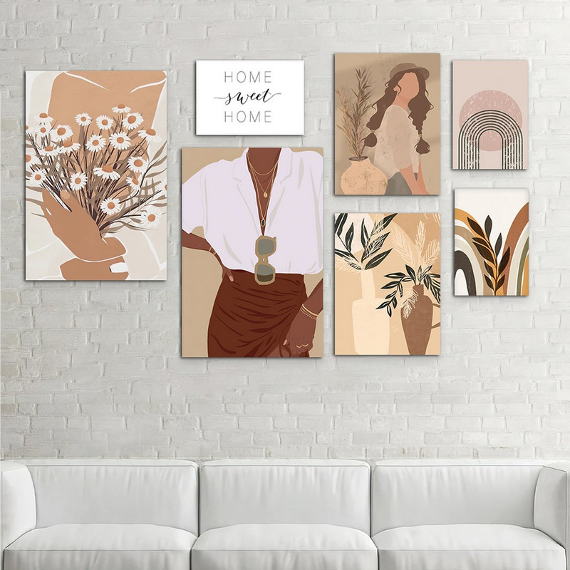 تابلو شاسی بکلیت طرح نقاشی مینیمال گل و استایل دخترانه مدل SH-940 مجموعه 7 عددی