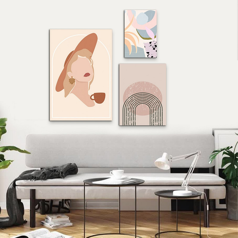 تابلو شاسی بکلیت طرح نقاشی مینیمال دخترانه مدل SH-939 مجموعه 3 عددی