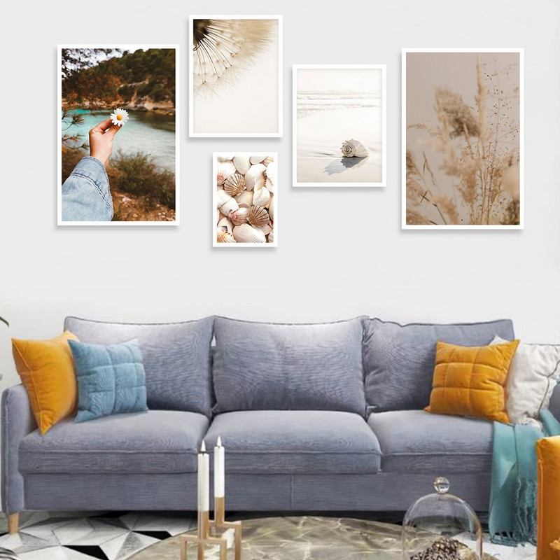 تابلو بکلیت مدل طرح گل بابونه و صدف W-1034 مجموعه 5 عددی